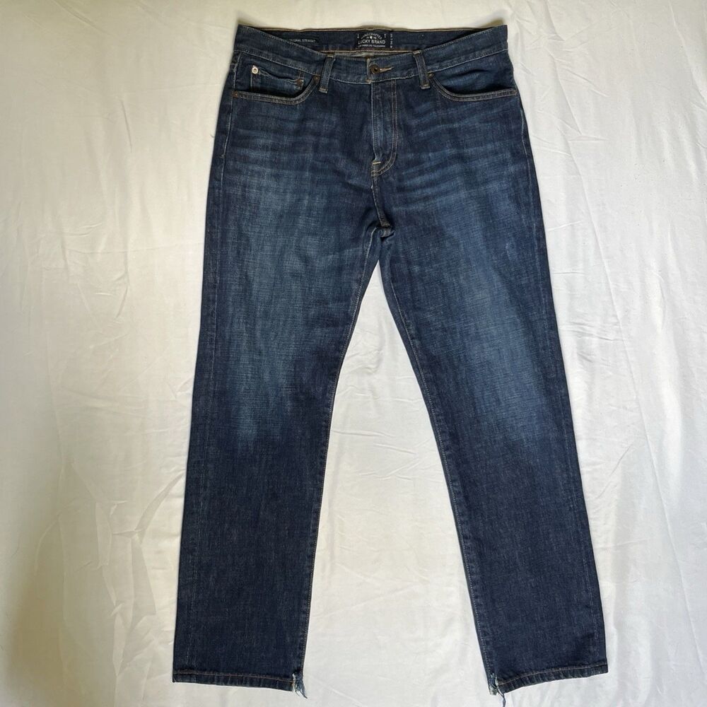 Lucky Brand 221 Original Straight Jeans Mens 34x31 (32) Dark Wash Blue Denim